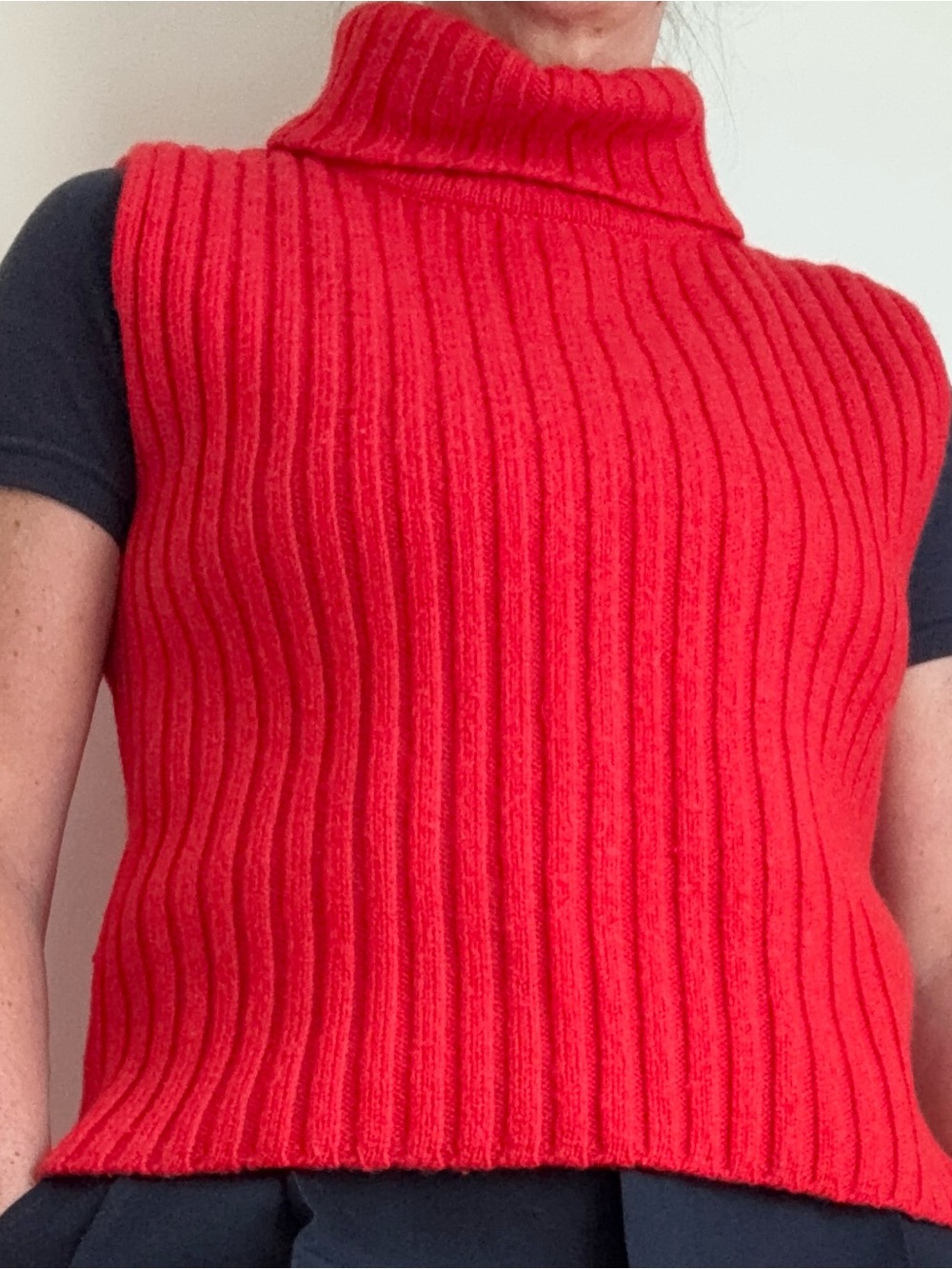 INC International Concepts Red Wool Blend Cowl Turtleneck Sweater Vest LP